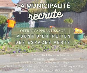 Lire la suite à propos de l’article R𝐞𝐜𝐫𝐮𝐭𝐞ment de 2 𝐚𝐩𝐩𝐫𝐞𝐧𝐭𝐢s (𝐅/𝐇) (𝐞𝐬𝐩𝐚𝐜𝐞𝐬 𝐯𝐞𝐫𝐭𝐬)
